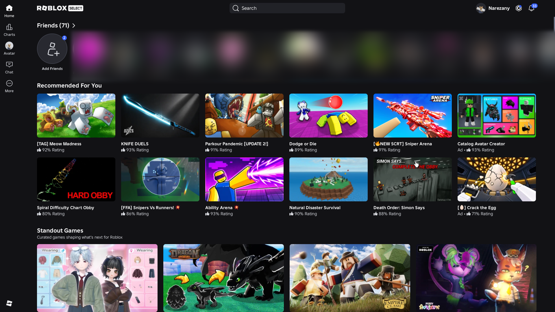 The Roblox home screen running through Mac O’ Blox on Linux